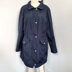 Fleet Street Navy Double Pockets Rain Jacket Size Medium (Missing Hood)